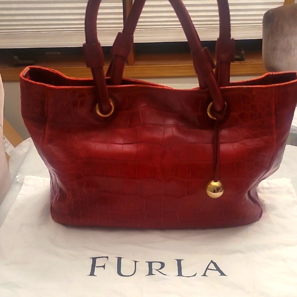 Furla Red Croc-Embossed Tote